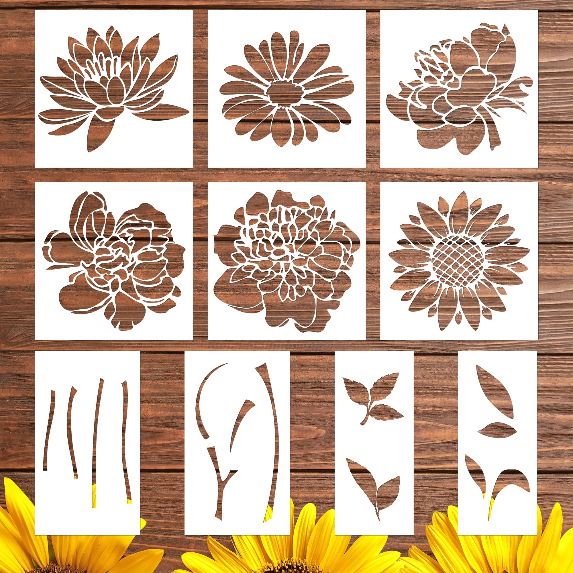 Amazon.com : Keluna Large Flower Stencils for Wood - 10 Pcs Stencils for Painting on Walls, Giant Wall Stencils Large Flower Stencils for Wood Fence, Sunflower Peony Large Flower Stencils for Painting