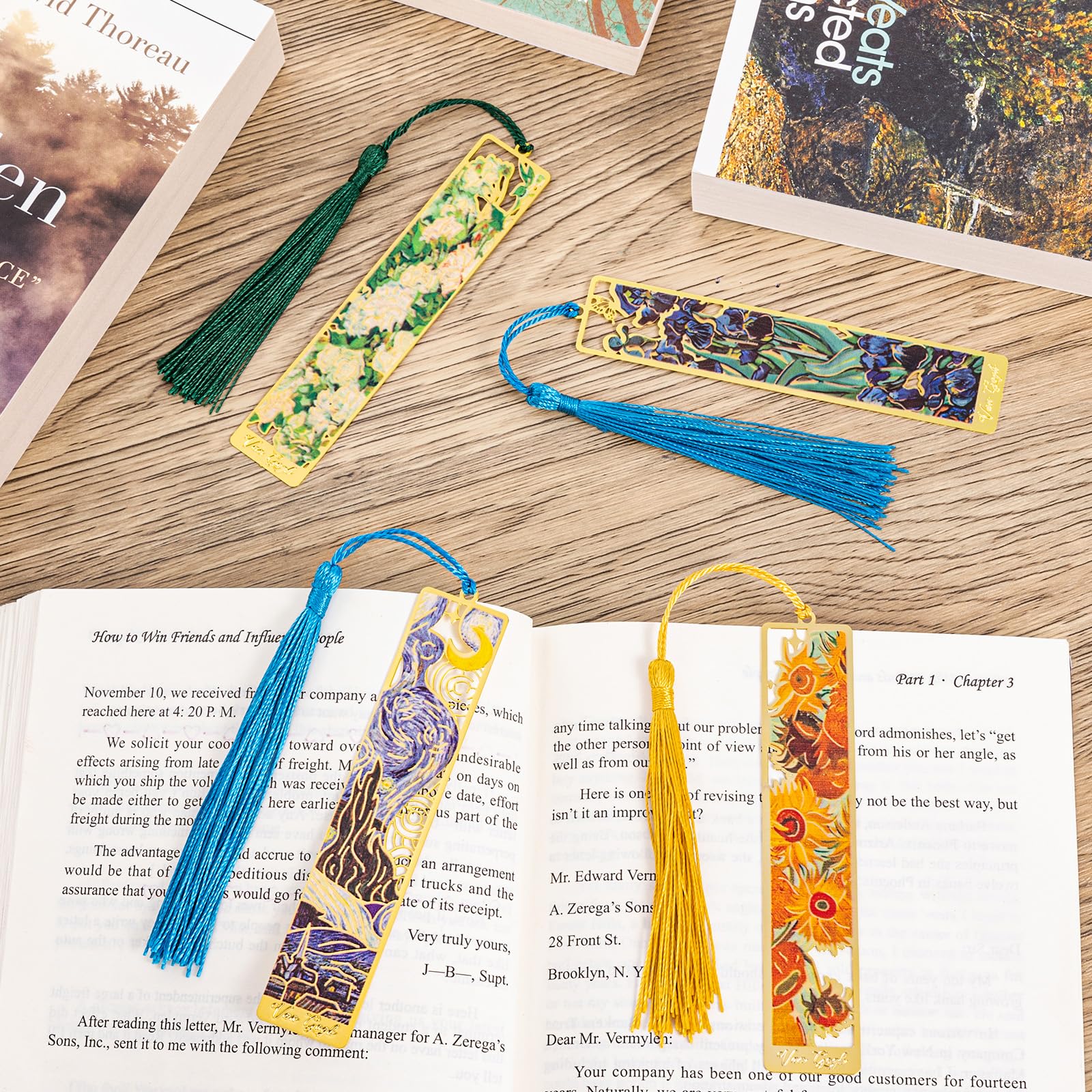 Marcapáginas de Metal con Borla Van Gogh 4 Piezas para Amantes del Libro