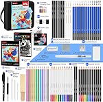 106 PCS Kit de dessin Crayons de croquis ensemble, Pro Dessin de crayons avec 3-Color Livre de croquis, livre de coloration, couleur aquarelle Graphite Charbon & Pencils métalliques, fournitures d'art pour les débutants professionnels Hobbyistes