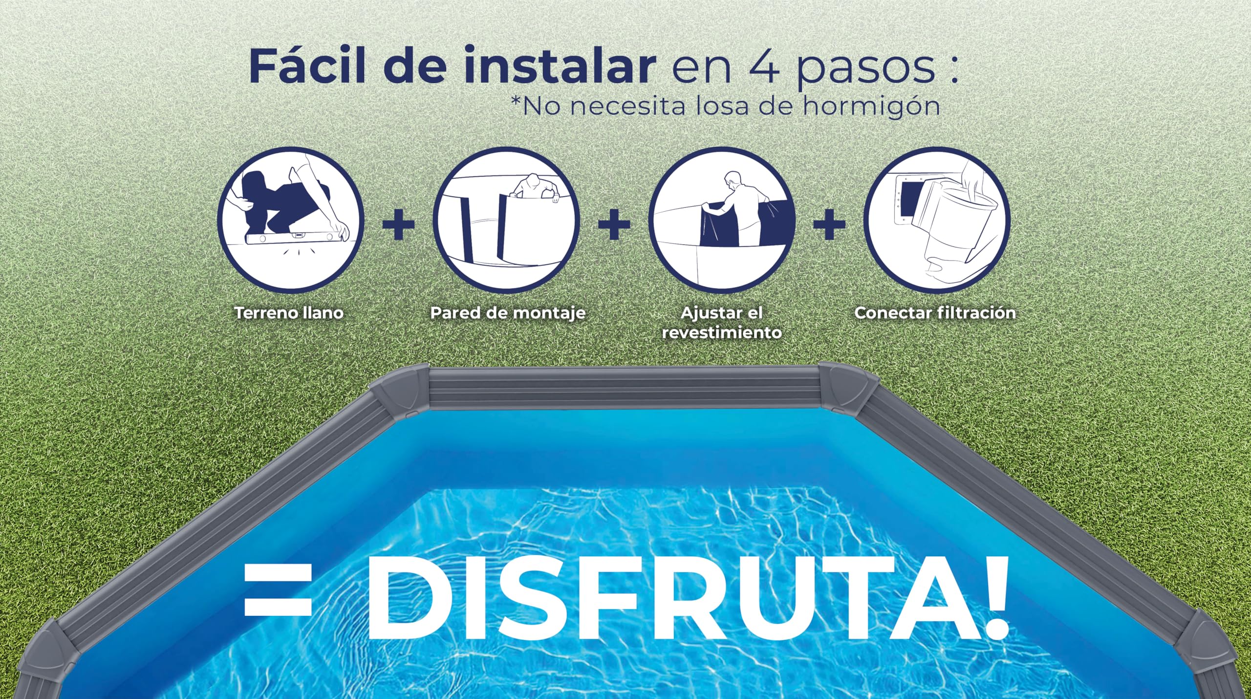 Gre KIT350GY Piscina de Acero Elevada, Redonda con Aspecto Acero Gris Grafito, Piscinas Desmontables para Jardín, 350 x 120 cm, Kea