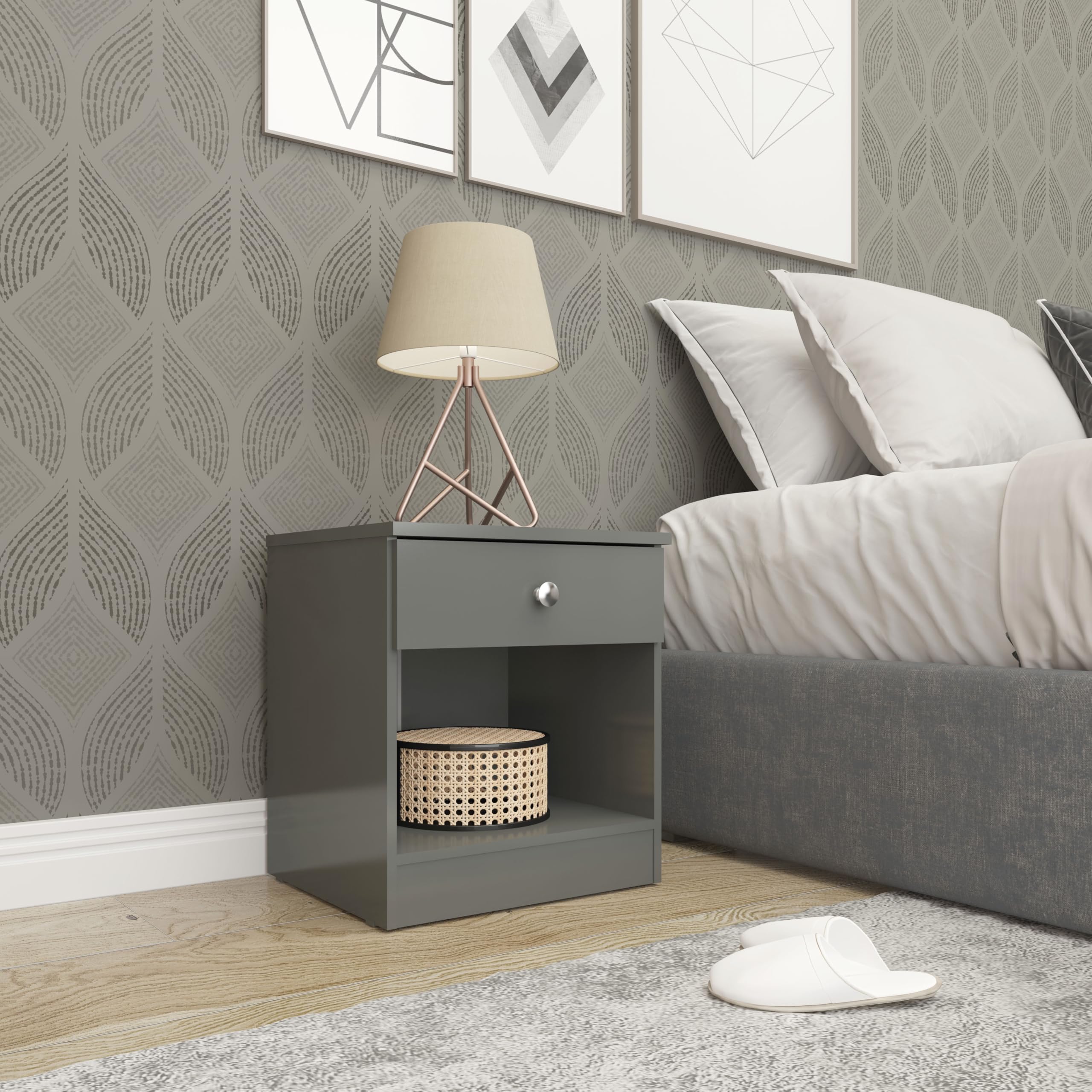Seconique Denver 1 Drawer Bedside in Grey Gloss