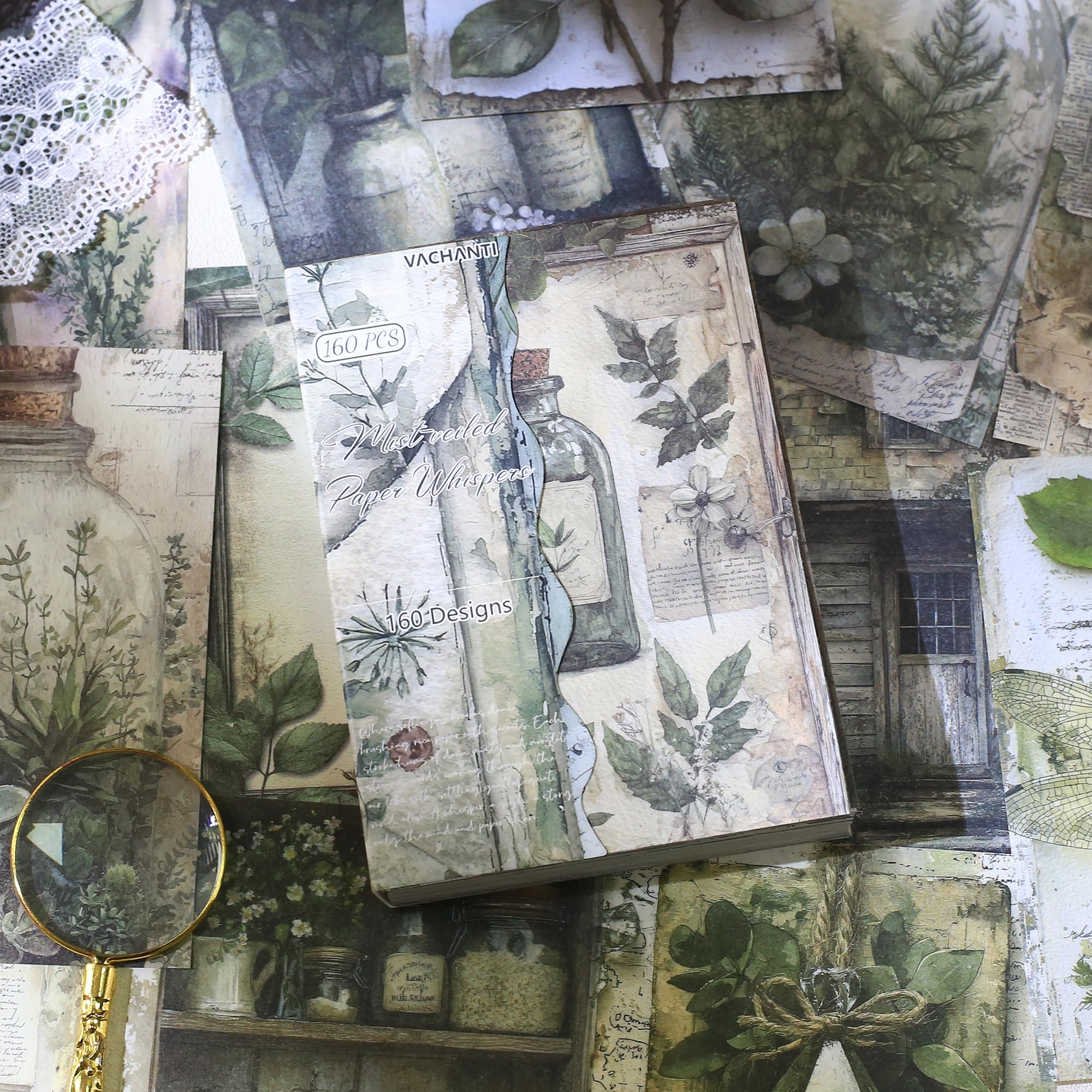 160 arkuszy vintage, kwiat, do scrapbookingu, papier, zielony, kolaż, kwiaty, bez powtarzających się wzorów, idealny do pamiętnika śmieci, kart DIY, albumów, artykułów do scrapbookingu, zielony, 9,9 x