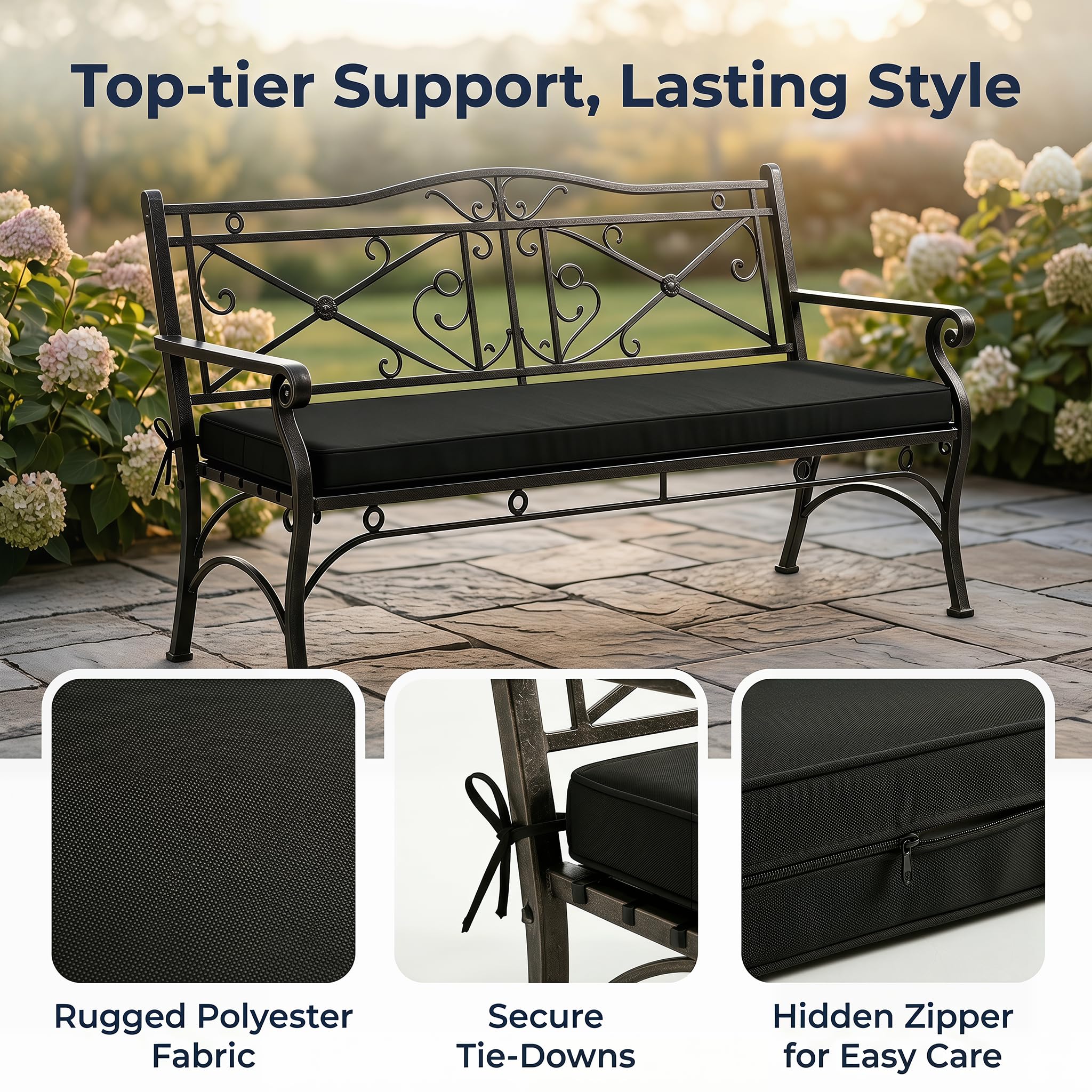 Cojín para Banco de Exterior Impermeable para Muebles de Patio Cojín Antideslizante con Funda Extraíble para Columpio de Jardín Sofá de Porche O Terraza