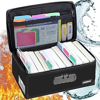 JUNDUN Index Card Holder with Lock,Collapsible Fireproof Index Card Box fits 1200 3x5-Inch Flash Cards - Business, Recipe, or Note Card Storage Boxes - Black