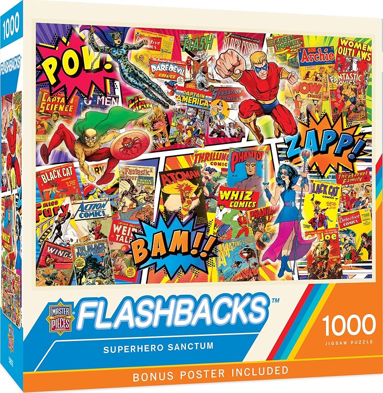 1000 Piece Collage Jigsaw Puzzle for Adults - Superhero Sanctum - Fun Vintage Comic Book Covers - 19.25"x26.75"