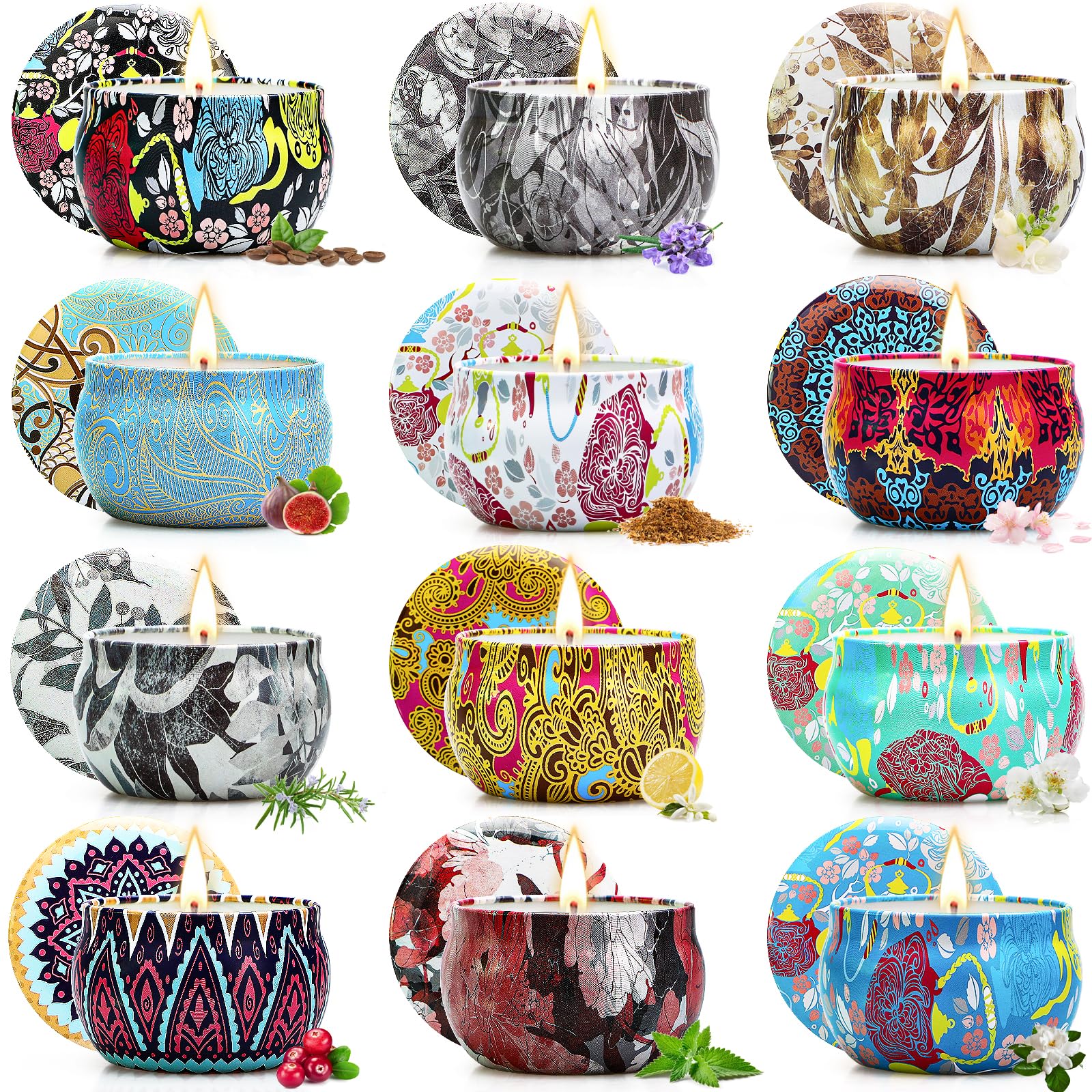 Yinuo Mirror Candles Gifts for Women, 12 x 70 g Scented Candle Set, Gifts for her, Soy Wax Aromatherapy Candle with Gift Box, Ideal for Valentine's Day, Birthday, Mother's Day, Dating, Yoga