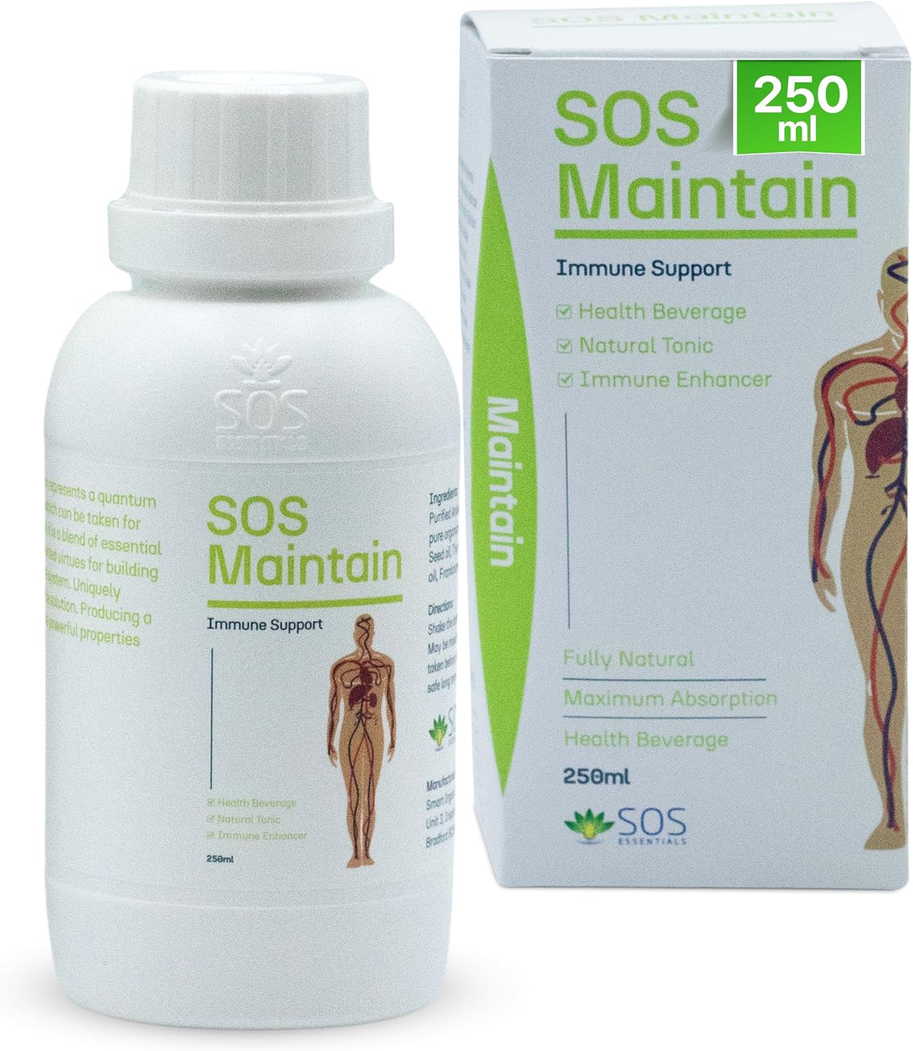 SOS Maintain Immune Enhancer Drink – Natural Herbal Tonic with Antibacterial & Antifungal Support, 25 Servings – Boosts Immune System, Aids Detox, and Promotes Long-Term Health with Essential Oils