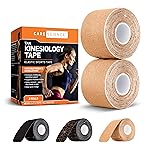 Care Science Waterproof Kinesiology Tape, Precut Water Resistant Strips, Elastic Athletic Tape for Sports & Weightlifting, Supports Muscles & Joints, Muscle Strain Relief, Tan, 2 Rolls, 40 Count