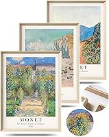 HesenDot Claude Monet 3 Piece Framed Canvas Wall Art 12x16in - Impressionist Landscape Prints for Living Room Bedroom Office