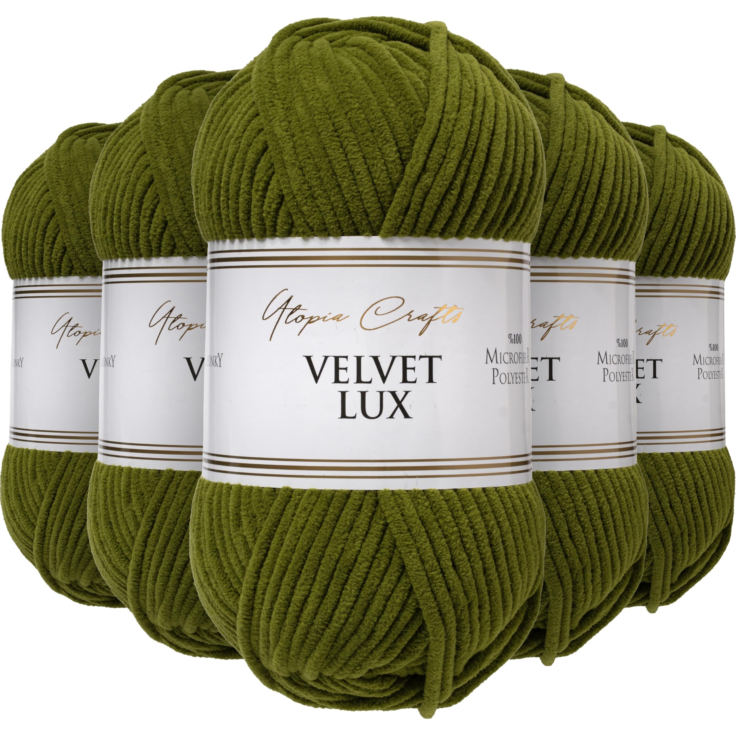 Utopia Crafts Velvet Lux Chenille Super Soft Chunky Yarn for Knitting and Crochet 5X 100g (Dark Olive)