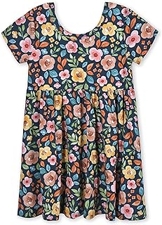 Baby Girls' Toddler Buttery Soft Short Sleeve Twirl Dress with Viscose Made from Eucalyptus