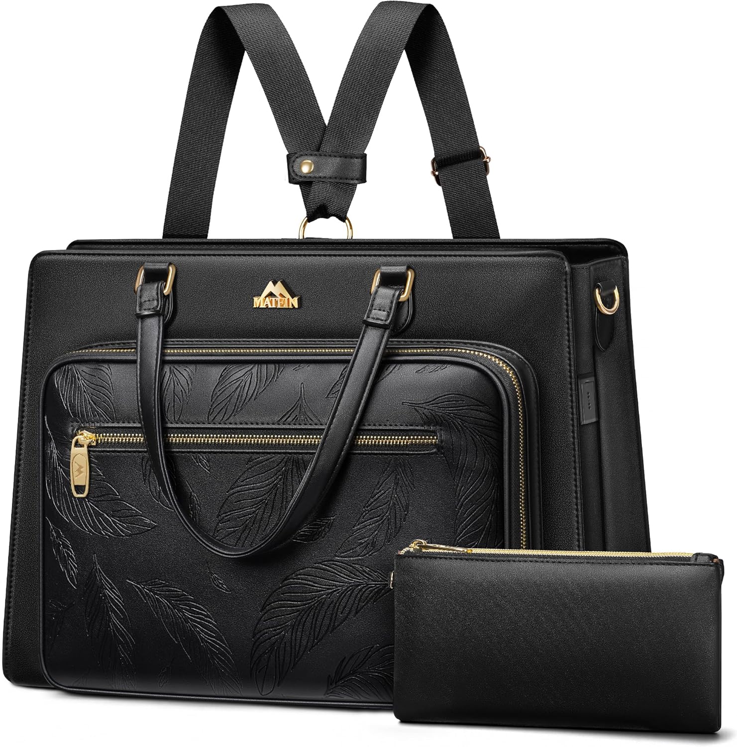 MATEIN Convertible Briefcase Backpack for Teacher with USB C Port, 3 in 1 Purse Women Tote Bag Fits 15.6" Laptop, Waterproof Leather Backpack Tote, Womens Laptop Tote Bag for Work College, 2 pcs set