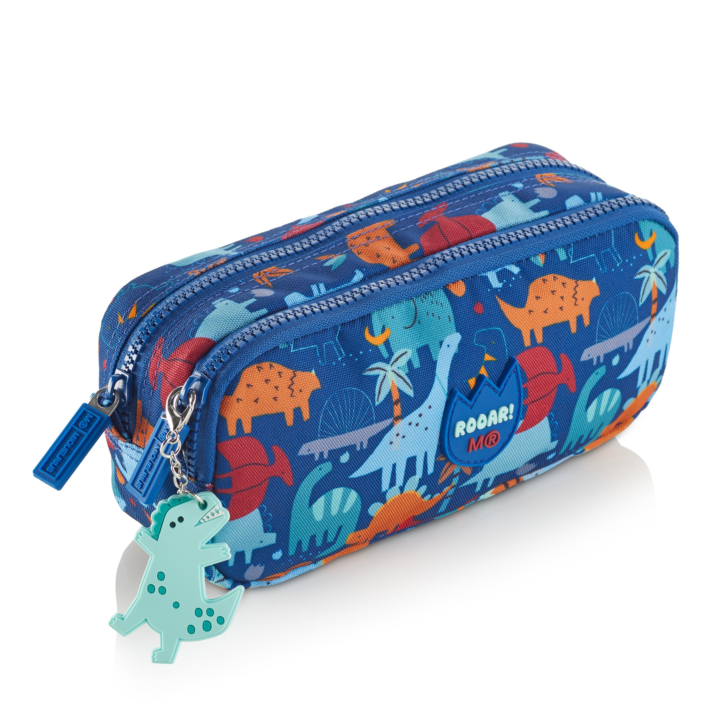 Miquelrius - School Pencil Case, Double Pencil Case, Made with Recycled Bottles, Zipper Closure, Organize Your School Supplies for Back to School, Dino, Blue, Pencil case Double
