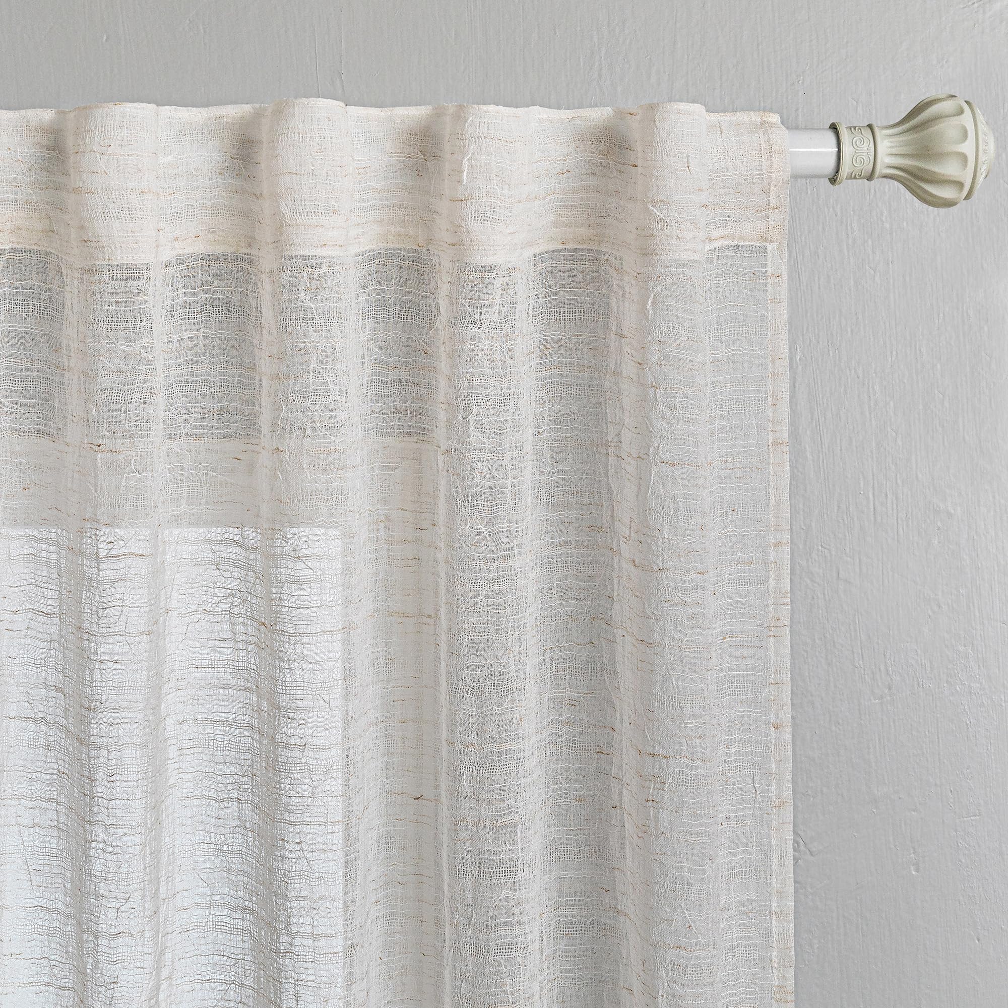 MYSKY HOME Gardinen Vorhänge Kurz Wohnzimmer Gardine Boho Vorhang Rückseitenlasche 2er Set Gardine Leinenoptik Halbtransparent Falten Curtains for kinderzimmer, H 160 x B 140 cm, Beige