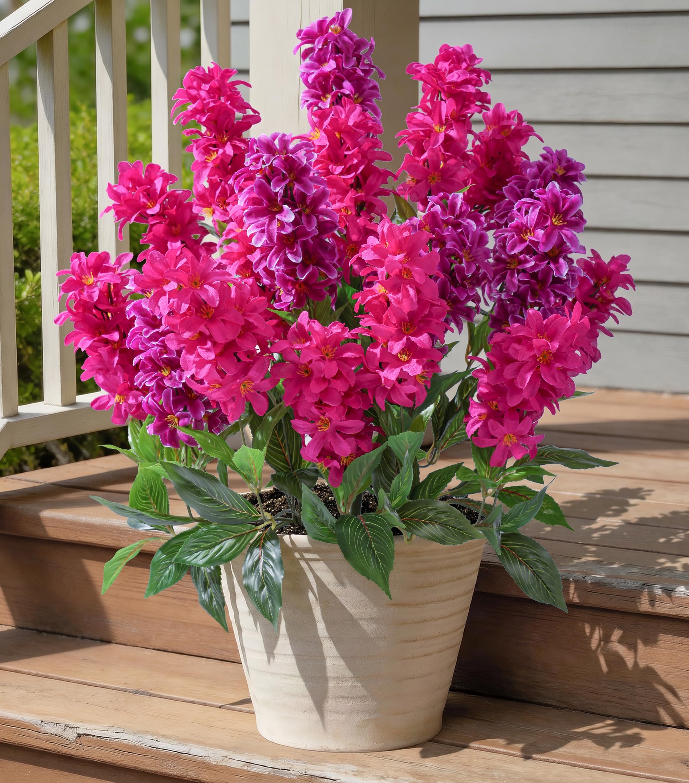 Photo 1 of FancyPlus Artificial Flowers 3 Pcs Hyacinth Fake Flowers 19.69” Silk Flowers for Outside, Delphinium Outdoor Faux Flowers Fake Plants for Porch Patio Balcony Yard Indoor Home Decor