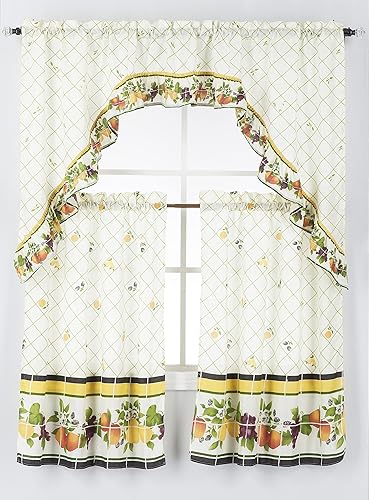 Miniatura 11 de Diamond Home Linens Juego de 3 niveles de cortina de cocina impresos y cenefa de 36 pulgadas de largo (negro/gallo)