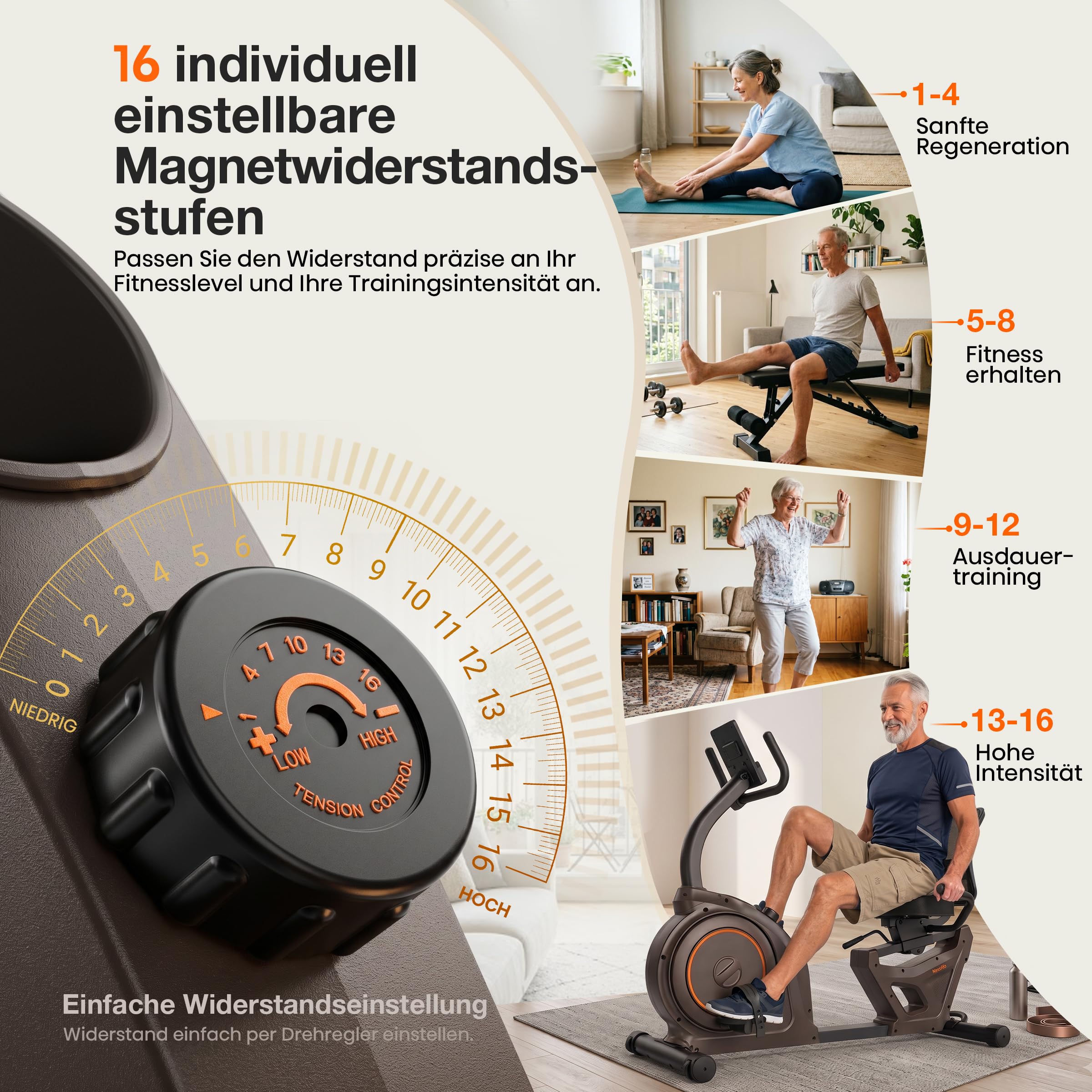 Niceday Liegeergometer für Senioren & Reha, 150kg Belastbar & 90% Vormontiert. Leiser Heimtrainer, Tiefer Einstieg, 16 Stufen, Ergonomischer Sitz & Rückenlehne – Geschenk für Mama & Papa