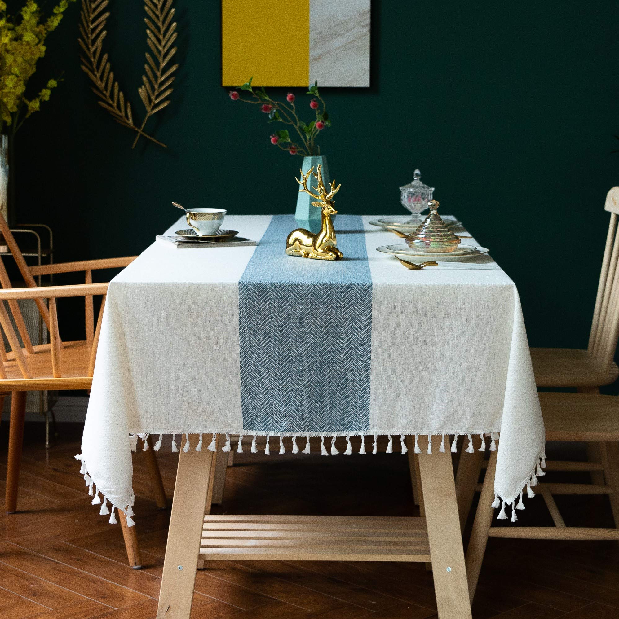 Newisher Cotton Linen Tassels Rectangle Oblong Tablecloth Kitchen Dinning Living Room Outdoor Weddings Party Decoration Ta...