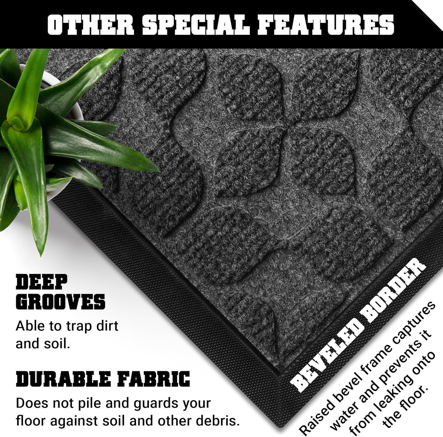 G128 Home Entrance Grey Geometric Floral Pattern Door Mat | 17x29.5 in | Thick Absorbent Natural Rubber Non Slip, Indoor/Outdoor, Easy Clean, Welcome Mats for Front Door/Patio/Garage