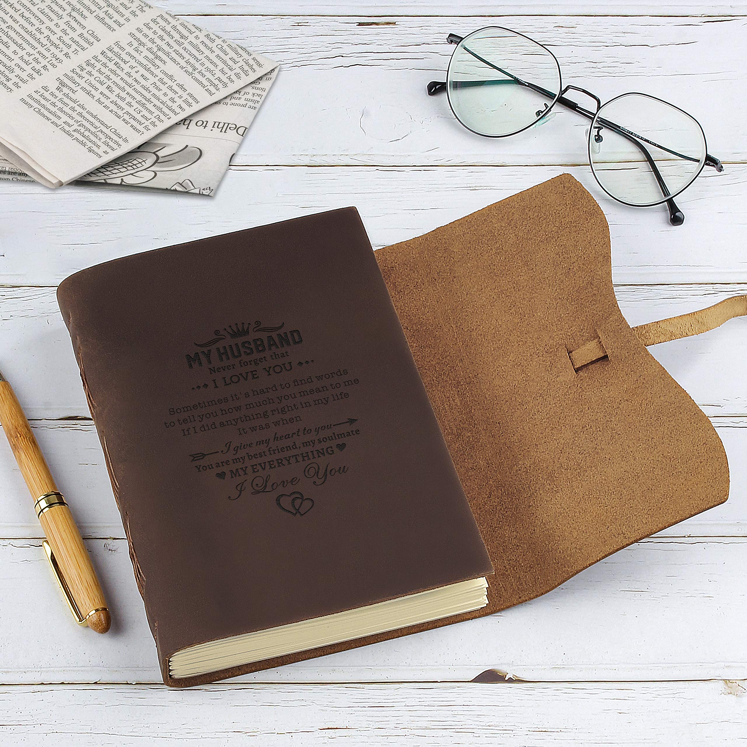 Diario in pelle personalizzato con incisione per marito, blocco note antico fatto a mano rilegato in pelle, regalo da uomo, regalo da moglie, regalo ideale per San Valentino, Natale, compleanno