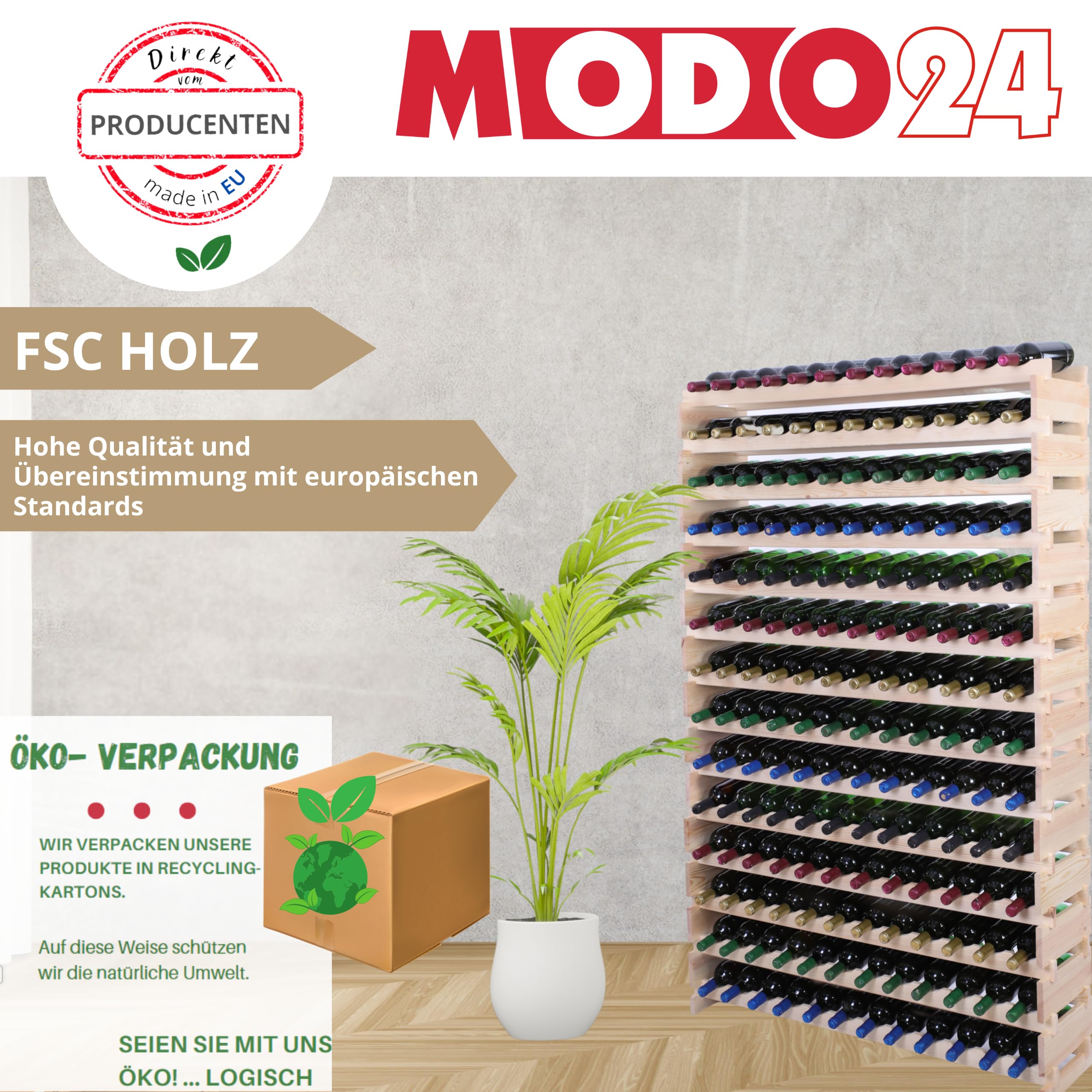 Weinregal, Holzregal, Modulares Weinständer, Weinhalter, Flaschenständer, Flaschenregal, Modernes Getränkeregal, Weinschrank, Weinregal für 36 Flaschen, Abmessungen 37x122,4x28 cm, Farbe: Braun