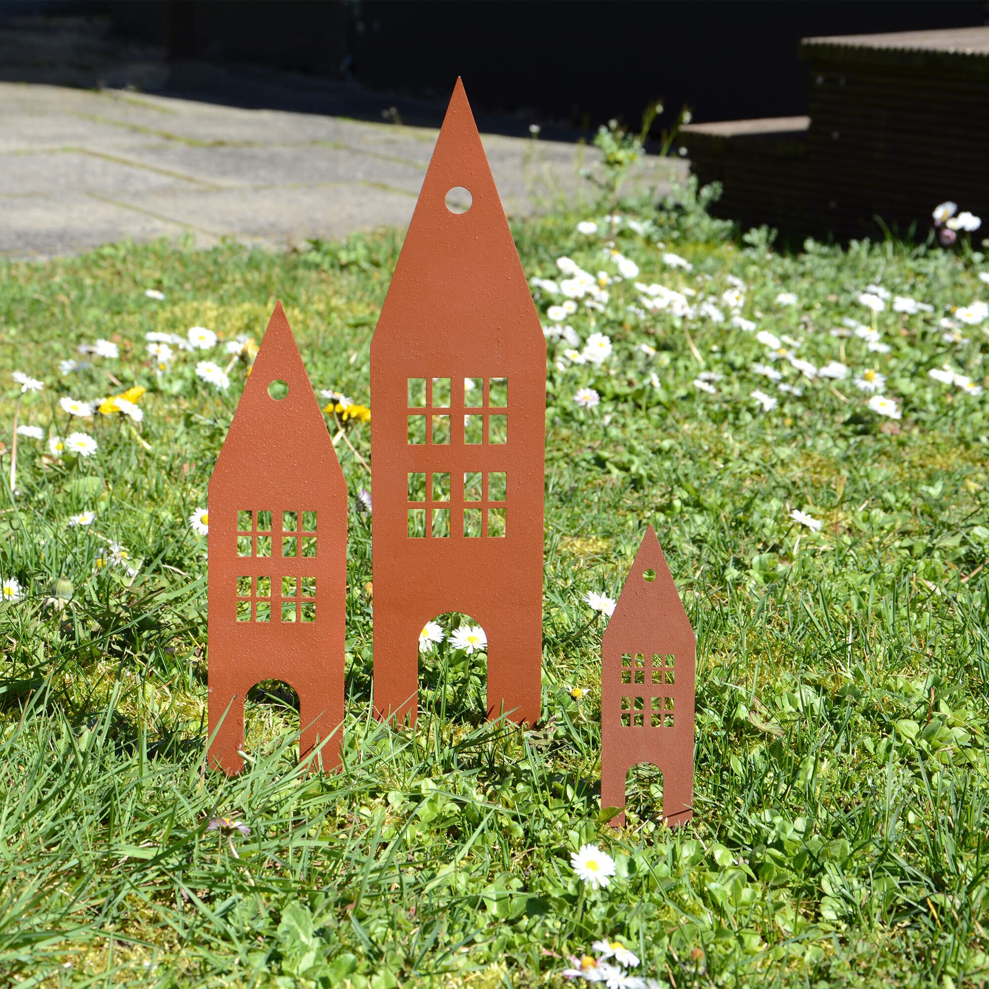 Set 3 Decorazioni Da Giardino Riccio In Metallo Effetto Ruggine - Per Aiuole, Vasi E Terrazzi | Resistente Alle Intemperie - Foto 2