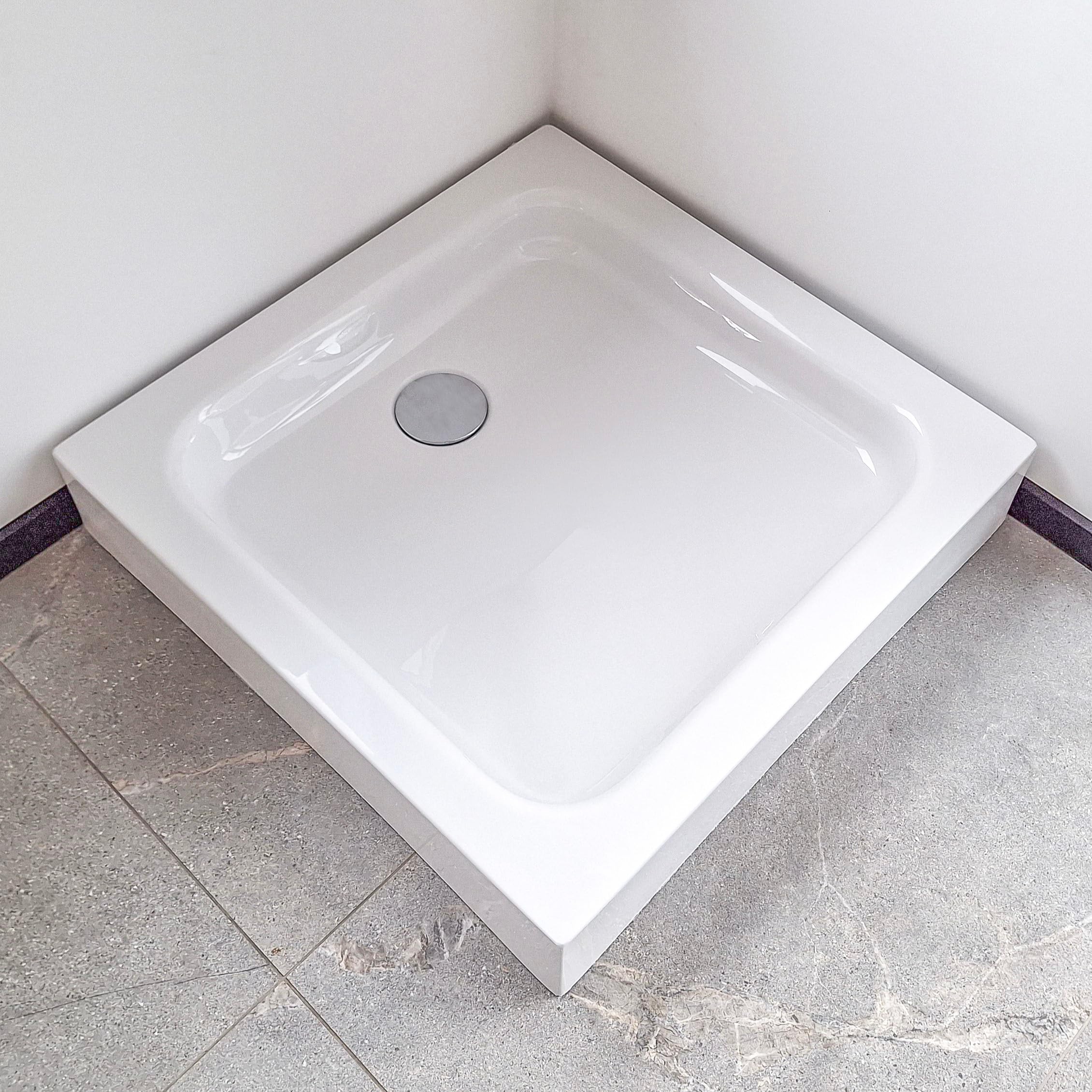 ECOLAM Receveur de douche carré Tim 90x90 x 15 cm | profondeur 5 cm | siphon et silicone | Receveur de douche blanc | acrylique sanitaire