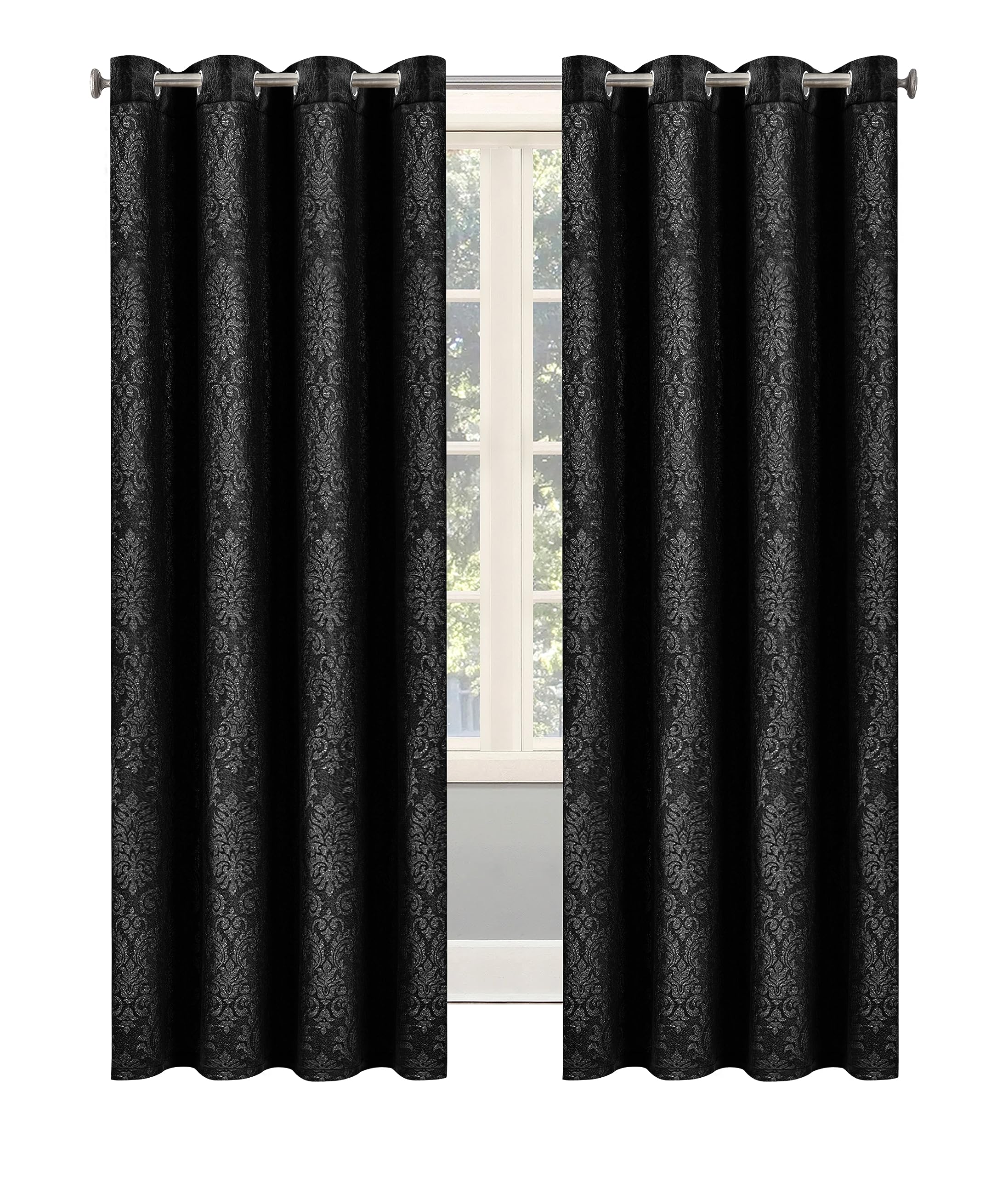 OpulentDreams Embossed Woven Thermal Curtains, Room Darkening Ring-Top Curtains for Bedroom & Living Room, Includes Tie Backs