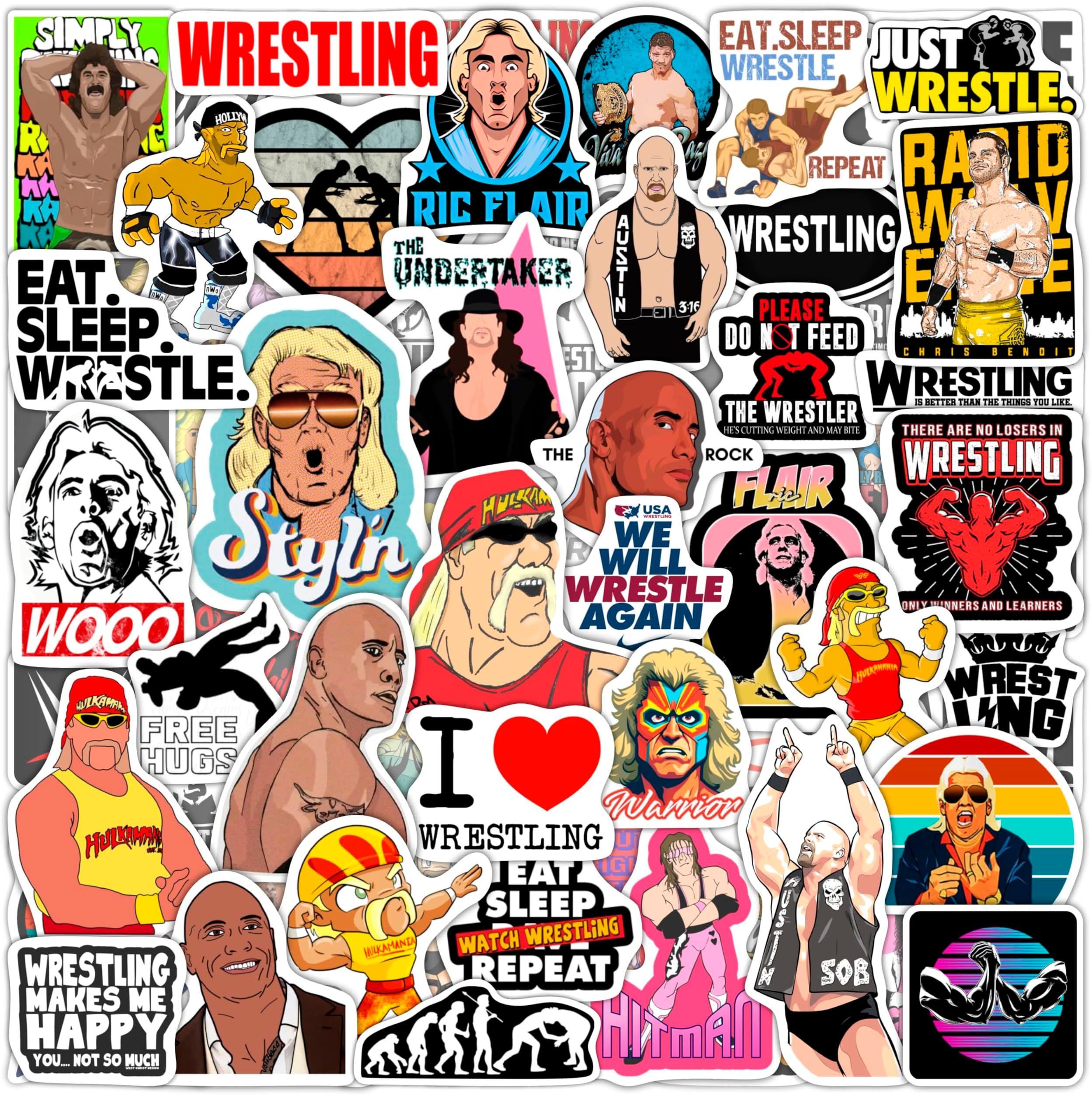 BulbaCraft 100Pcs Wrestling Stickers and Decals for Water Bottles, Wrestling Birthday Party Decorations, Gifts for Wrestlers, Gifts for Women & Men