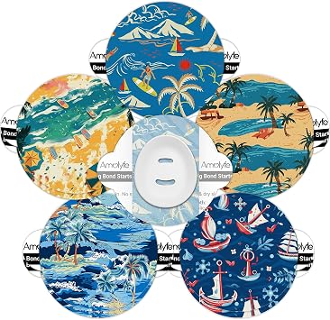Dexcom G7 & Stelo Over Patches Waterproof, Amolyfe 10 Pack Dexcom G7 Overpatches, Bump-Proof with Hard Cap, Easy-Peel Tab Backing Medical Adhesive Patches, 10-Day CGM Protection Beach