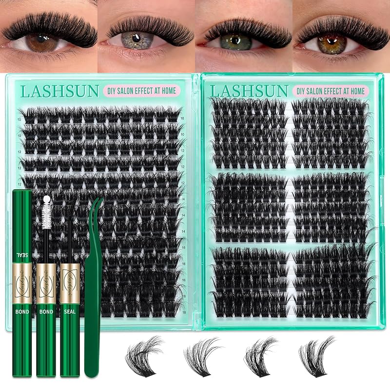 Kit LASHSUN de Cílios em Tufo com Comprimentos Mistos de 10 a 18 mm, 421 Unidades, Bond & Seal e Pinça
