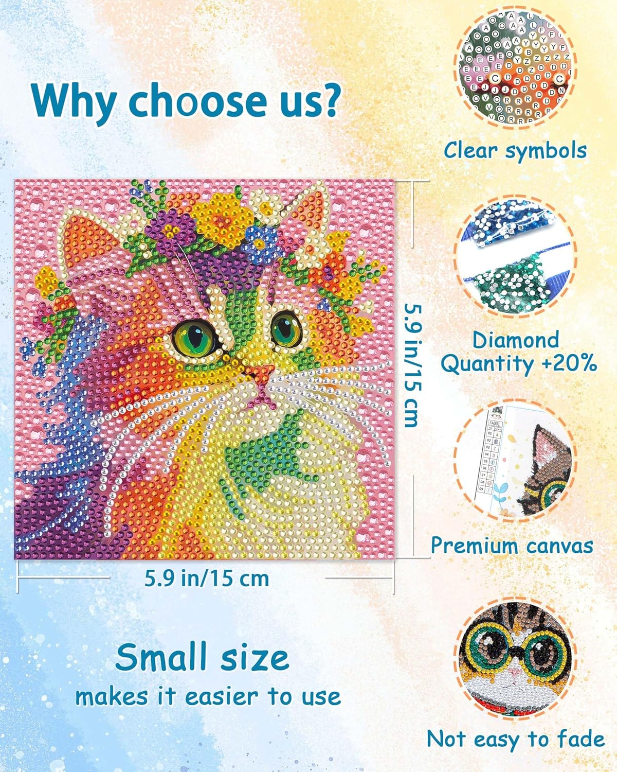 Leixonl 4 Packs 5D Diamond Art Kits for Kids Ages 6-8-9-12,Arts and Crafts Set for Home Wall Decor.Gem Art by Number Kits Arts and Crafts Kits(5.9x5.9inch) (4-pack-15-alpaca)