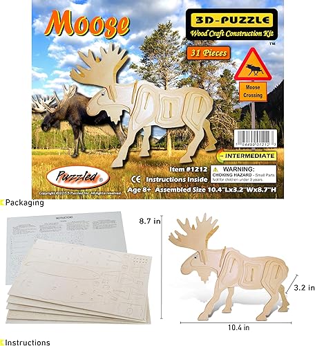 Miniatura 2 de Puzzled Rompecabezas 3D de madera de alce, kit de modelo de construcción de manualidades, divertido, único, educativo, juguete de madera para