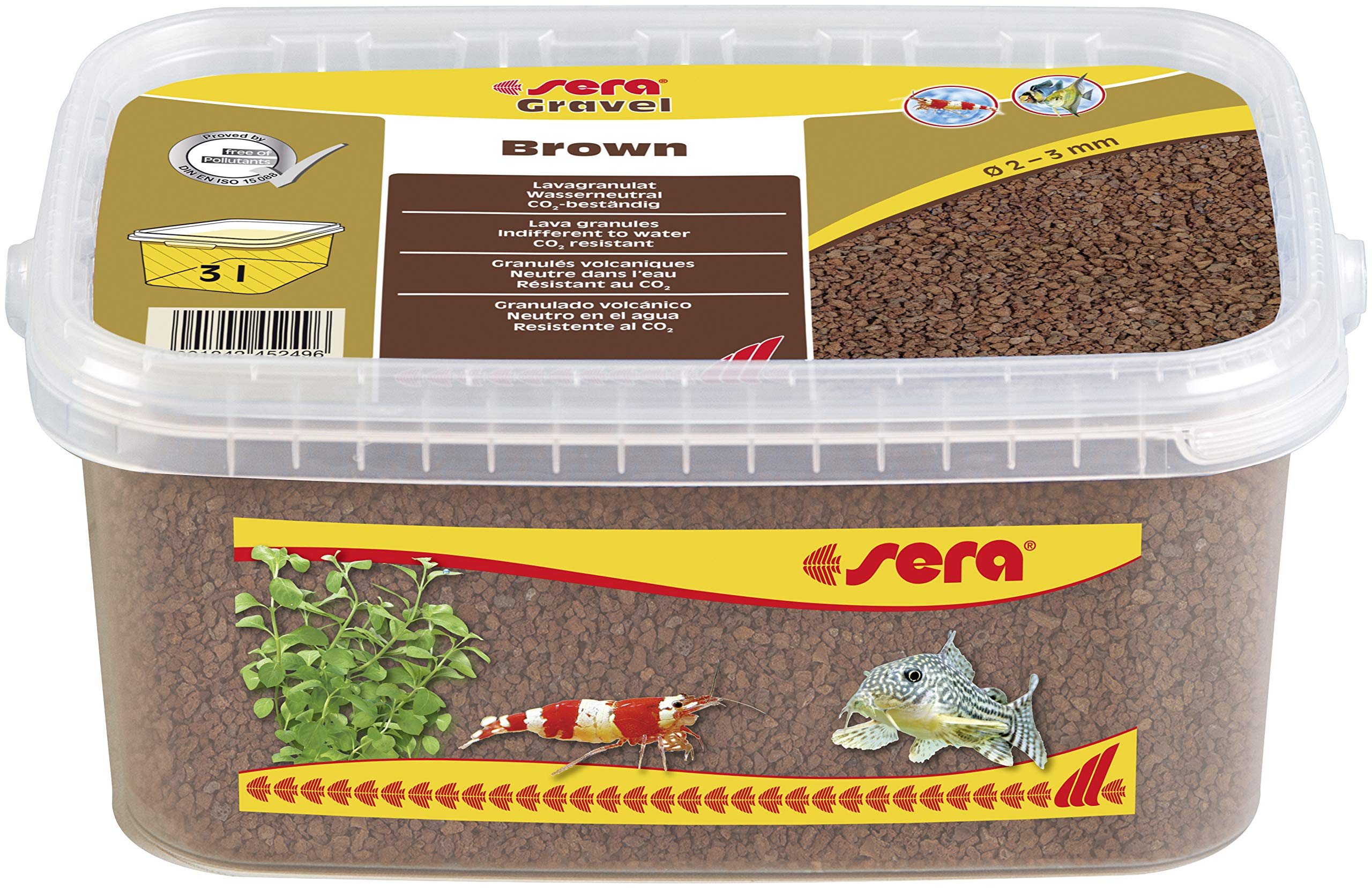 sera Gravel Brown Lava 2-3 mm 3000 ml - Grava Natural marrón (Ø 2-3 mm) para Todos los acuarios de Agua Dulce y Salada