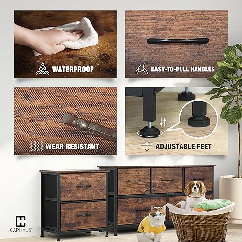 Miniatura 5 de CAPHAUS Cómoda con 12 cajones de tela, almacenamiento de lavandería, unidad de clasificación, torre de cajones de almacenamiento, cajón de