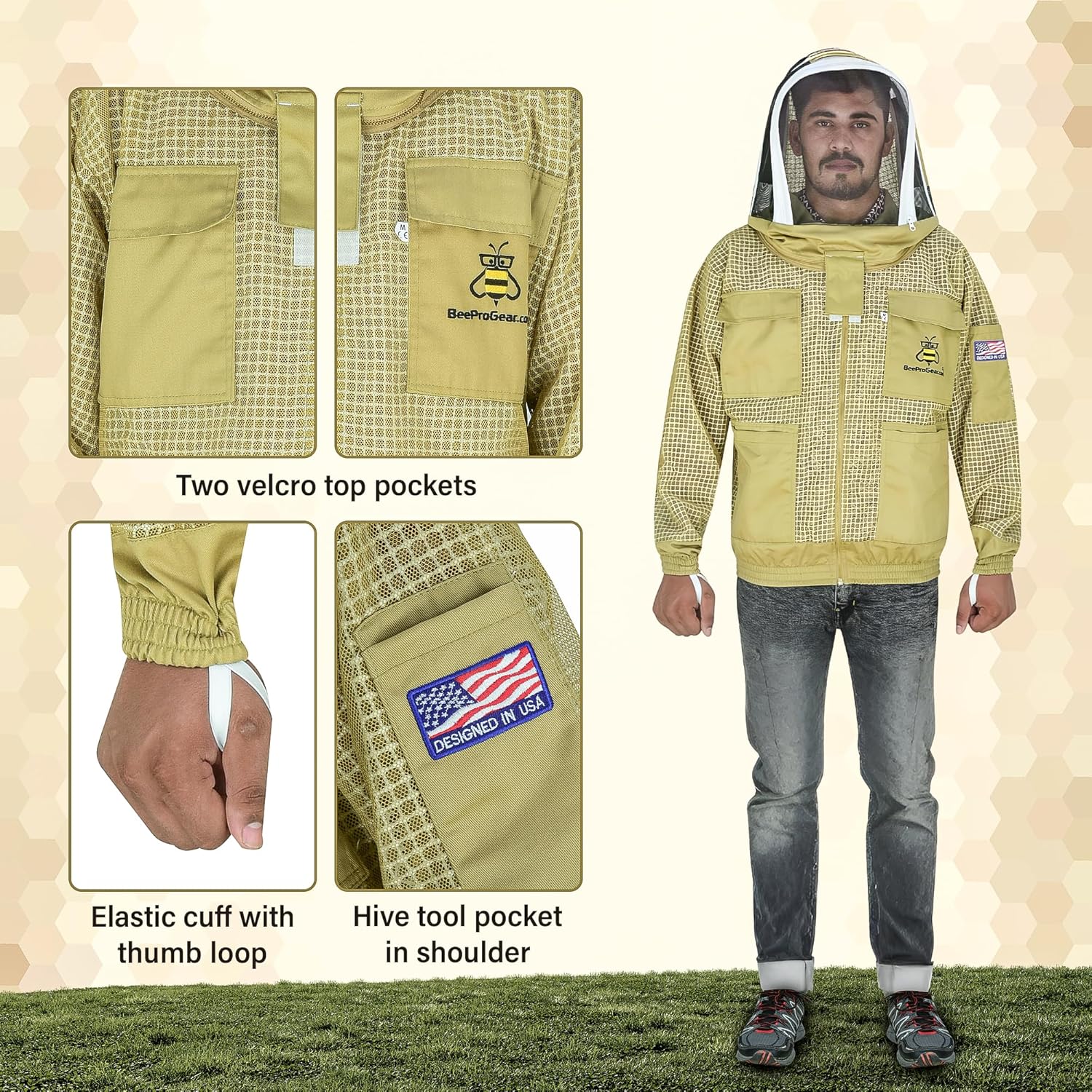 3-Layer Ventilated Mesh Bee Jacket for Men & Women with Veils Sting-Proof Beekeeping Jacket with Leather Gloves & Bag