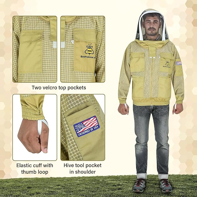 Chaquetas Apicultura 3 Capas Mallas con Velos Antipicaduras y Guantes Cuero miniatura 7