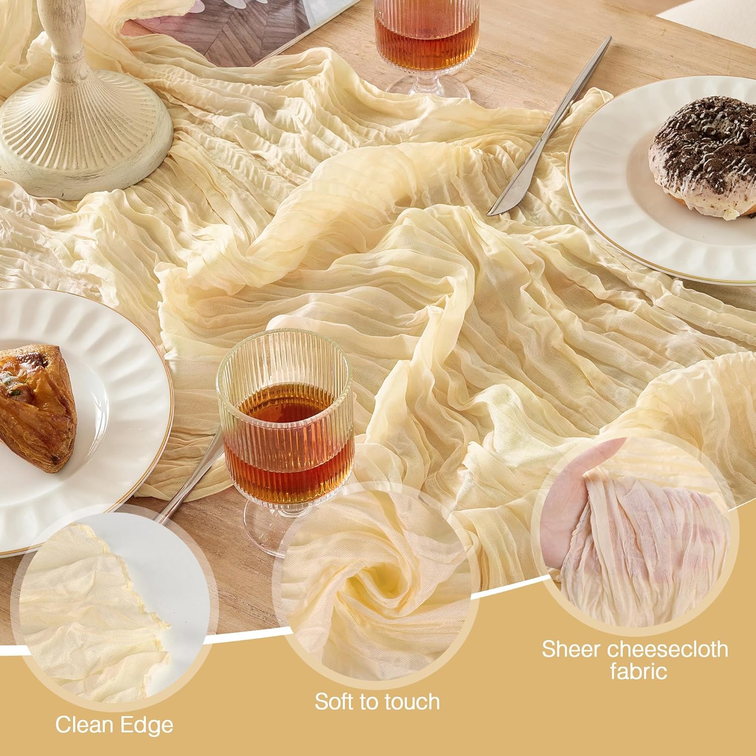 6 Pack Beige Table Runner May&Mother’s Day Cheesecloth120 Inch Boho Rustic Gauze 10 FT Cheese Cloth Table Runners Decorations for Spring Birthday Baby Shower Wedding Holiday Home Party Decor