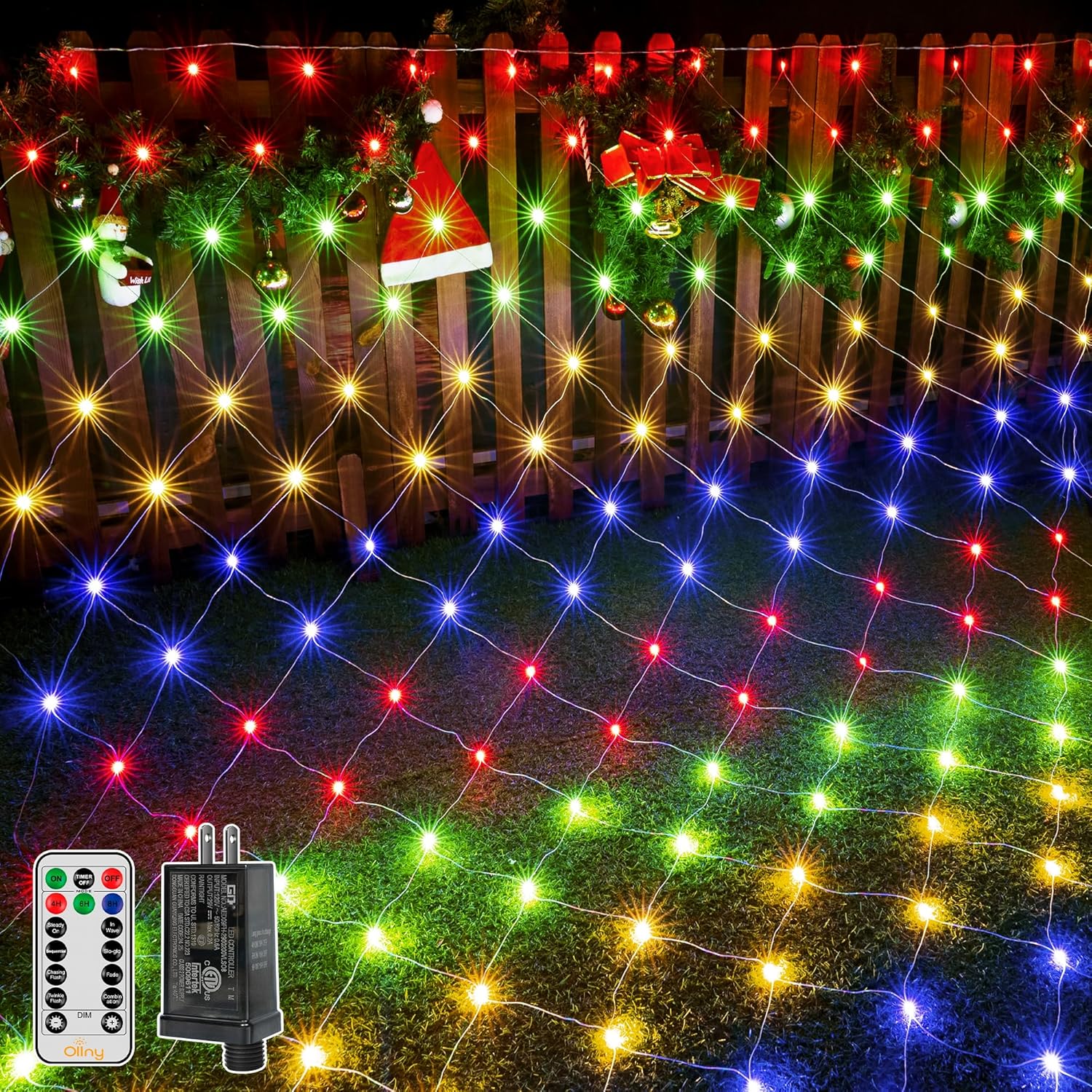 Ollny Net Lights Outdoor Mesh Light 10x7ft, 210LED Connectable Christmas Net Lights with 8 Modes, IP67 Waterproof Bush Light for Tree Wall Ceiling Outside Decorations, Multicolor