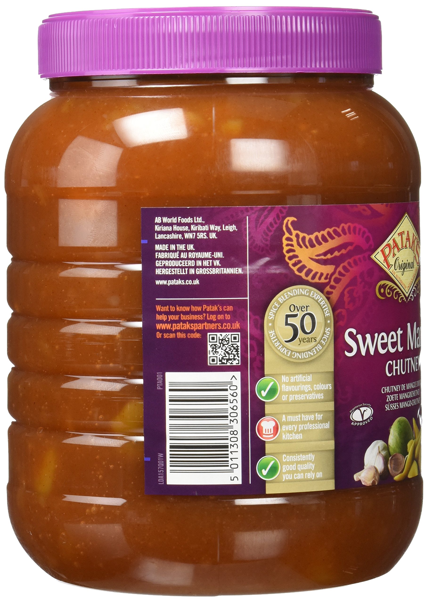 PATAK'S Chutney Mango Dulce Salsa Picante Crema Untar Frutas Exóticas Vegetales Comida India 2900 g