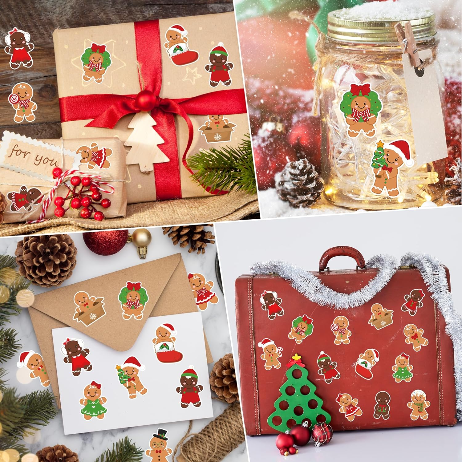 Christmas Gingerbread Stickers - 1000Pcs Christmas Gingerbread Man Waterproof Stickers for Kids, 16 Patterns Xmas Cartoon Aesthetics Decoration Decals for Festivals Holiday Party Favor Gift - Image 4