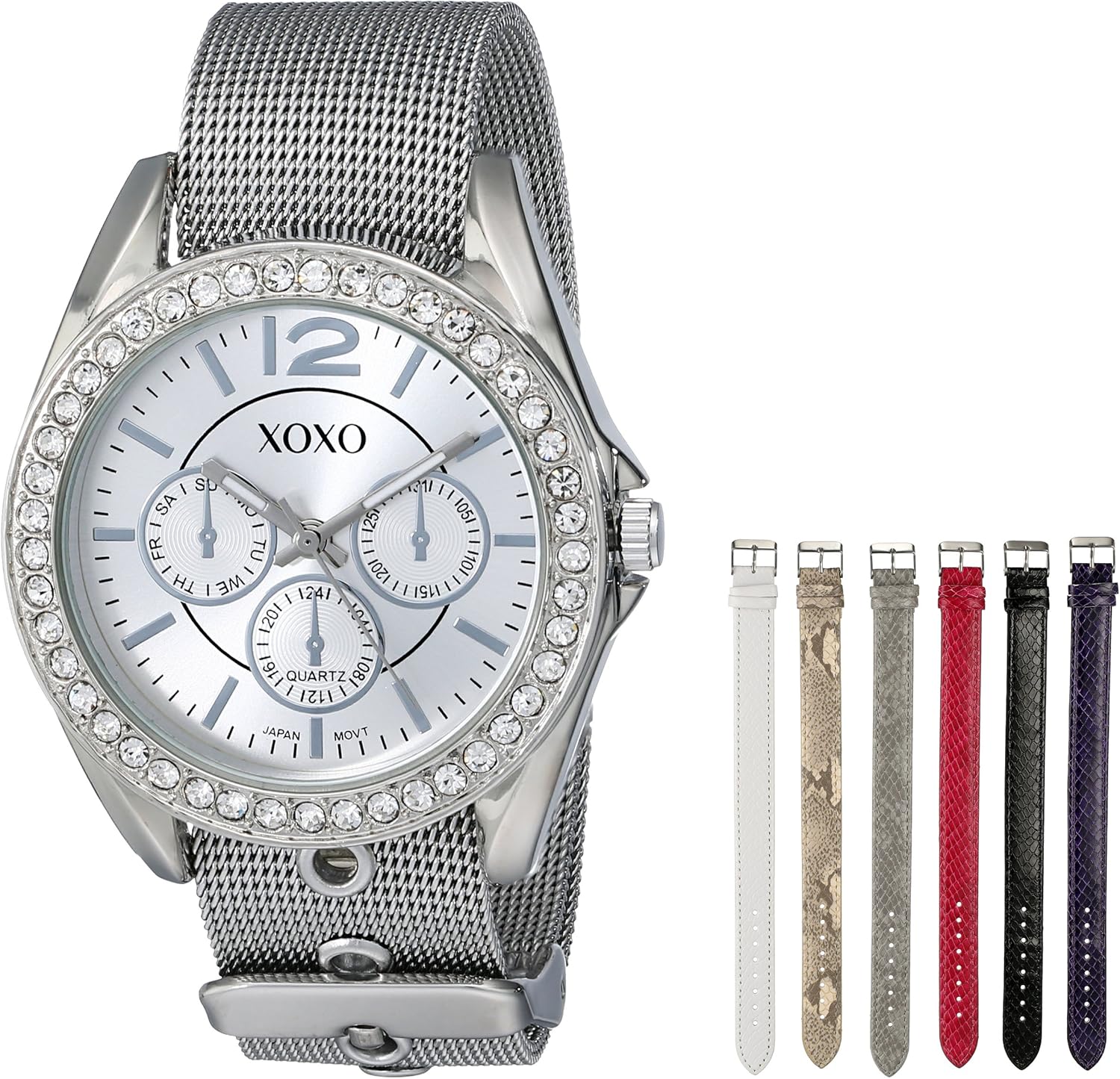 XOXO Women's XO9053 Rhinsetone-Accented Watch with Interchangeable Straps