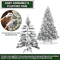 Vista 4 de Casafield Árbol de Navidad artificial de pino nevado realista preiluminado de 6 pies con soporte de metal resistente