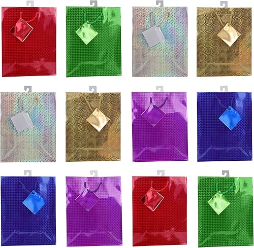 Miniatura 2 de Fifth Ave Kraft Bolsas de regalo con hologramas, asas de cuerda, medianas, paquete de 12