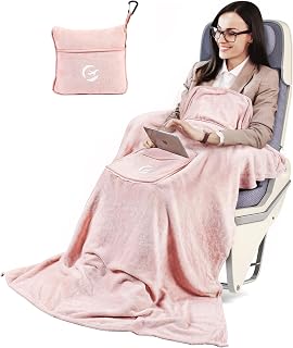 Travel Blanket Airplane Compact with Bag, Travel Pillow Blanket | Cozy Blanket for Long Flight, Airplane Travel Essentials, Packable Lightweight Blanket and Pillow Set, Kids & Adults Gifts