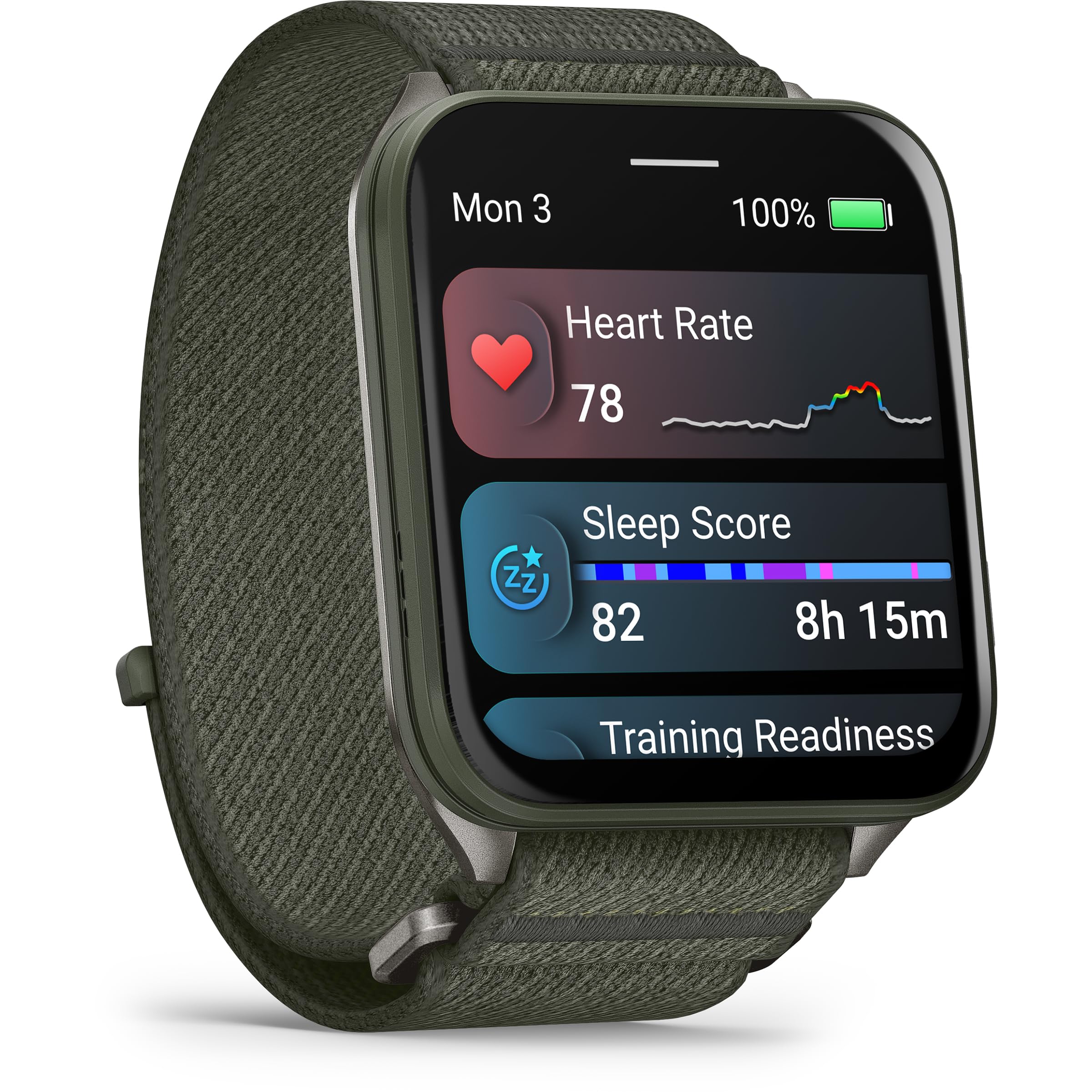 Garmin Venu X1 Montre connectée GPS écran AMOLED 2″ Boîtier Ultra Fin 8 mm Bracelet Nylon ComfortFit Vert Mousse
