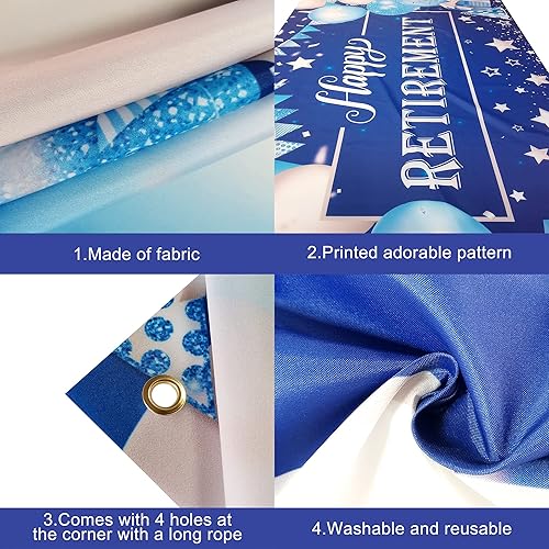 Miniatura 5 de KatchOn, Cartel de feliz jubilación azul – Extralargo, 72 x 44 pulgadas | Decoraciones azules de fiesta de jubilación | Cartel azul de feliz