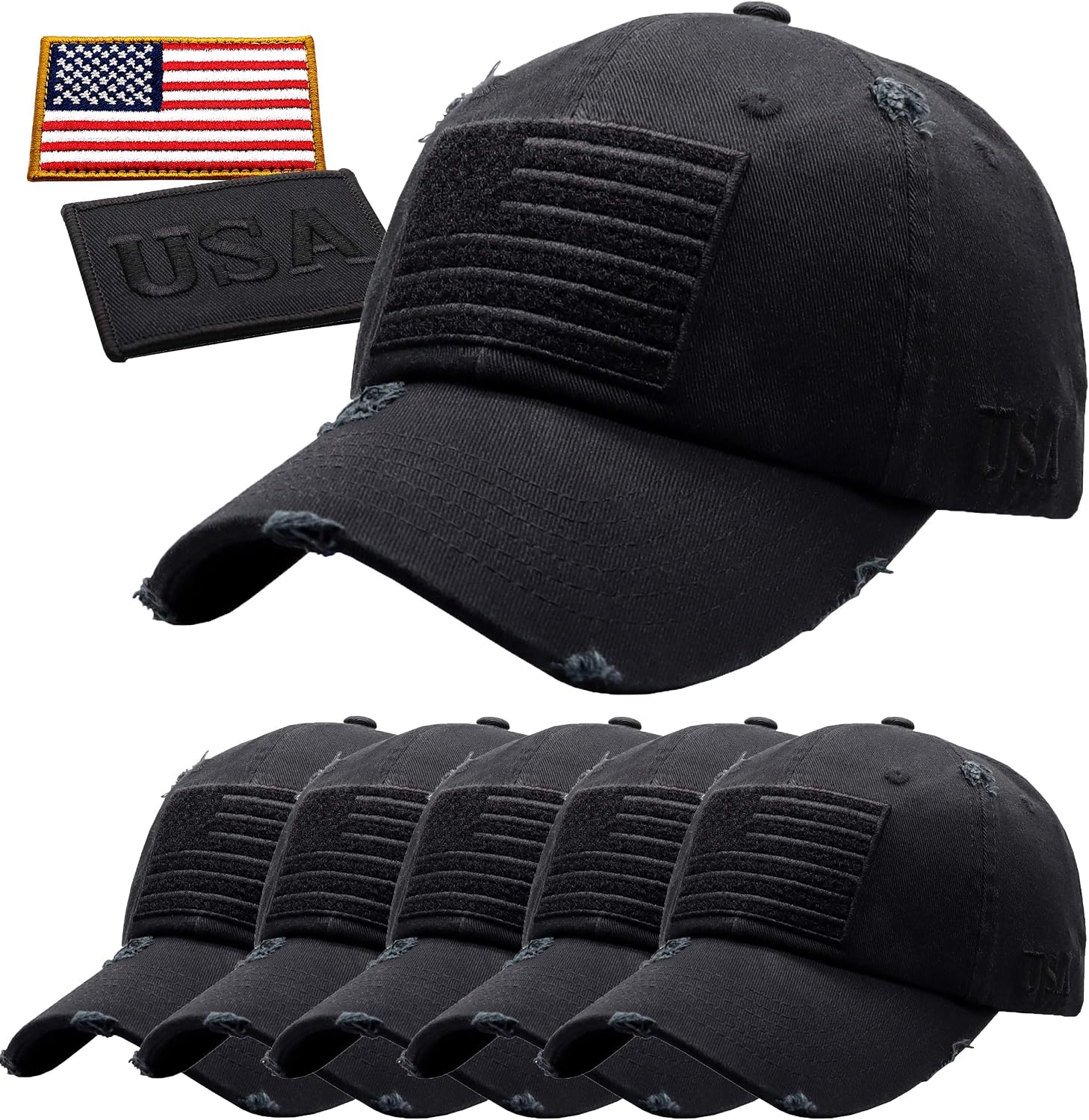 Antourage American Flag Hat for Men and Women | Vintage Baseball Tactical Hat Cap with USA Flag + 2 Patriotic Patches