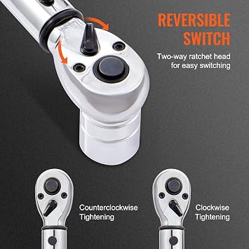 VEVOR Torque Wrench 1/2 Drive 10-150ft.lb/14-204n.m Click Torque Wrench | Auto or Instruments Repairing, Chrome Vanadium Steel, Dual-Direction Adjustable, with Double Range Scales, Adapters, Orange