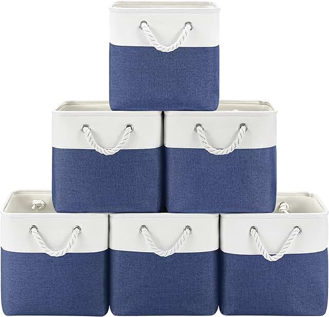 11 Inch Cube Storage Bins, 6 Pack Fabric Storage Cubes with Rope Handles...